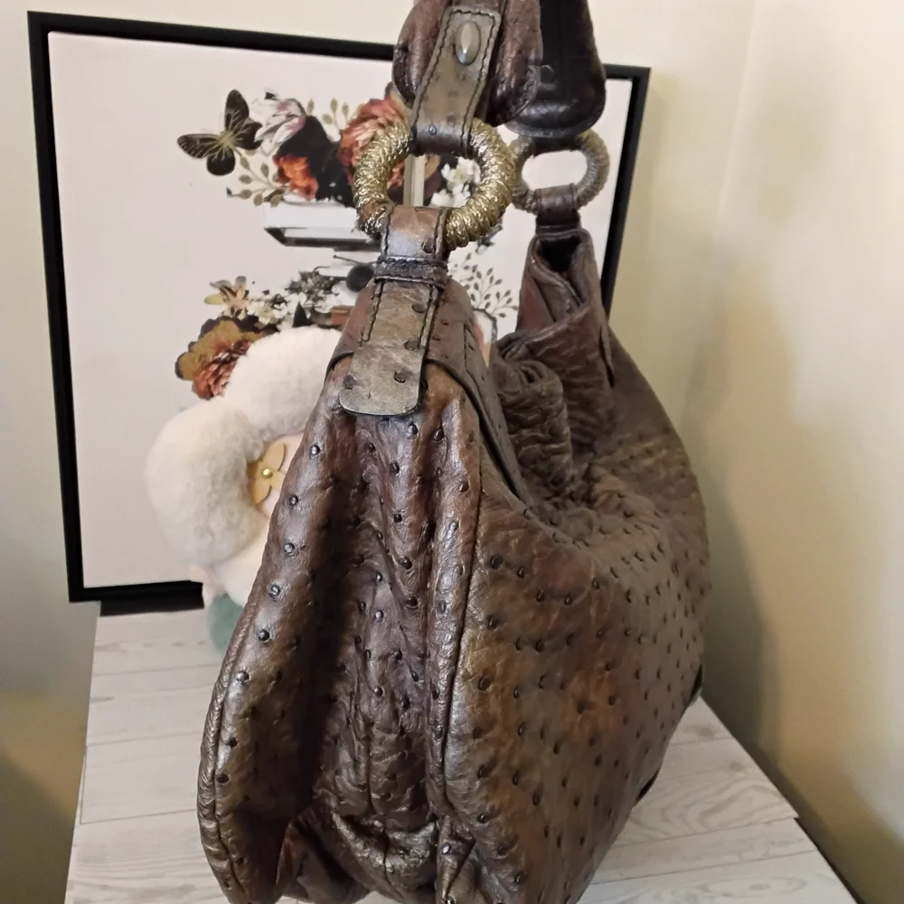 Nuti Sevillana Ostrich Leather Hobo Handbag